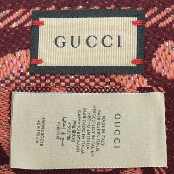 Gucci GG Wool Lame Jacquard Scarf Logo Scarf Pink Burgundy 3 Gc15 - Picture 5 of 5
